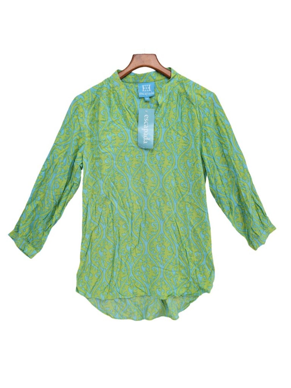 Escapada Everyday Top Womens Aqua Celery Aruba 3/4 Sleeve Pullover Size M